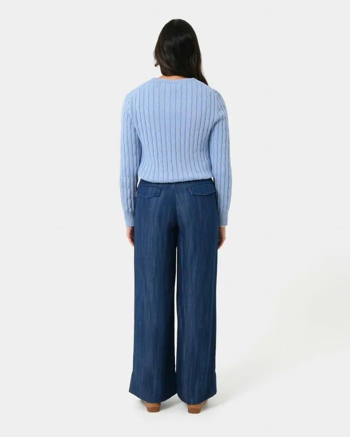 Forcast Juanita Cotton Cable Knit Toffeepowder Bluegrey Women Long Sleeve Tops