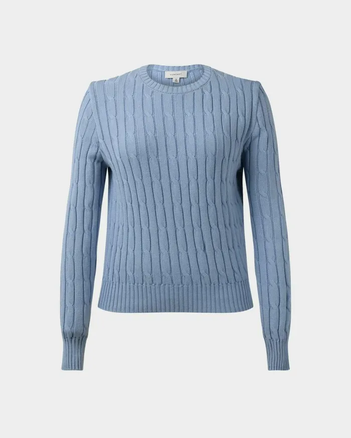 Forcast Juanita Cotton Cable Knit Toffeepowder Bluegrey Women Long Sleeve Tops