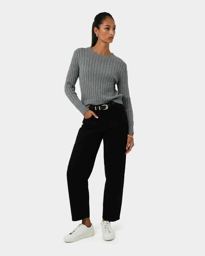 Forcast Juanita Cotton Cable Knit Toffeepowder Bluegrey Women Long Sleeve Tops
