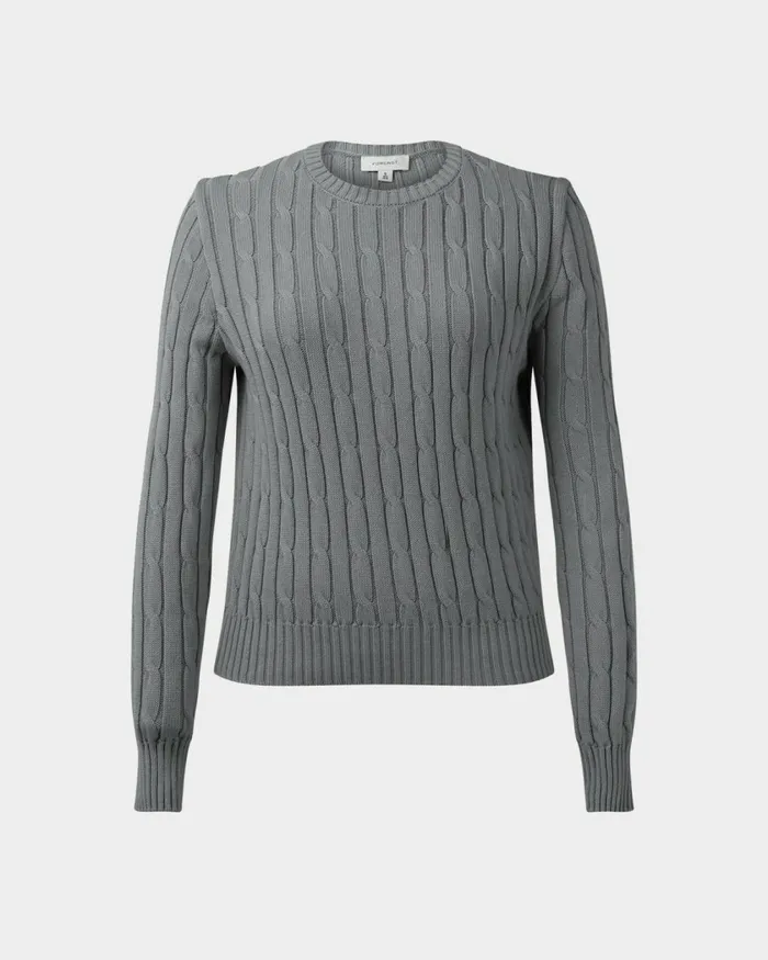 Forcast Juanita Cotton Cable Knit Toffeepowder Bluegrey Women Long Sleeve Tops