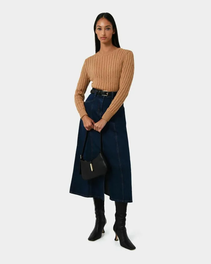 Forcast Juanita Cotton Cable Knit Toffeepowder Bluegrey Women Long Sleeve Tops