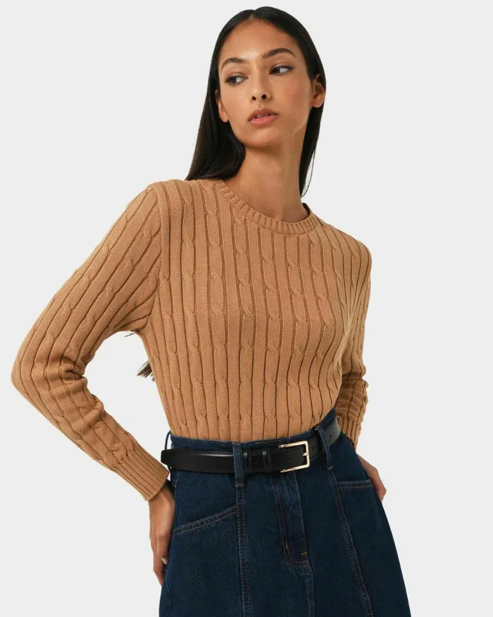 Forcast Juanita Cotton Cable Knit Toffeepowder Bluegrey Women Long Sleeve Tops