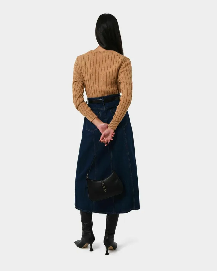 Forcast Juanita Cotton Cable Knit Toffeepowder Bluegrey Women Long Sleeve Tops
