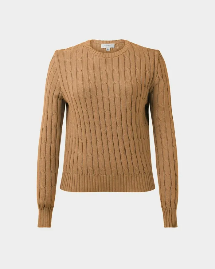 Forcast Juanita Cotton Cable Knit Toffeepowder Bluegrey Women Long Sleeve Tops