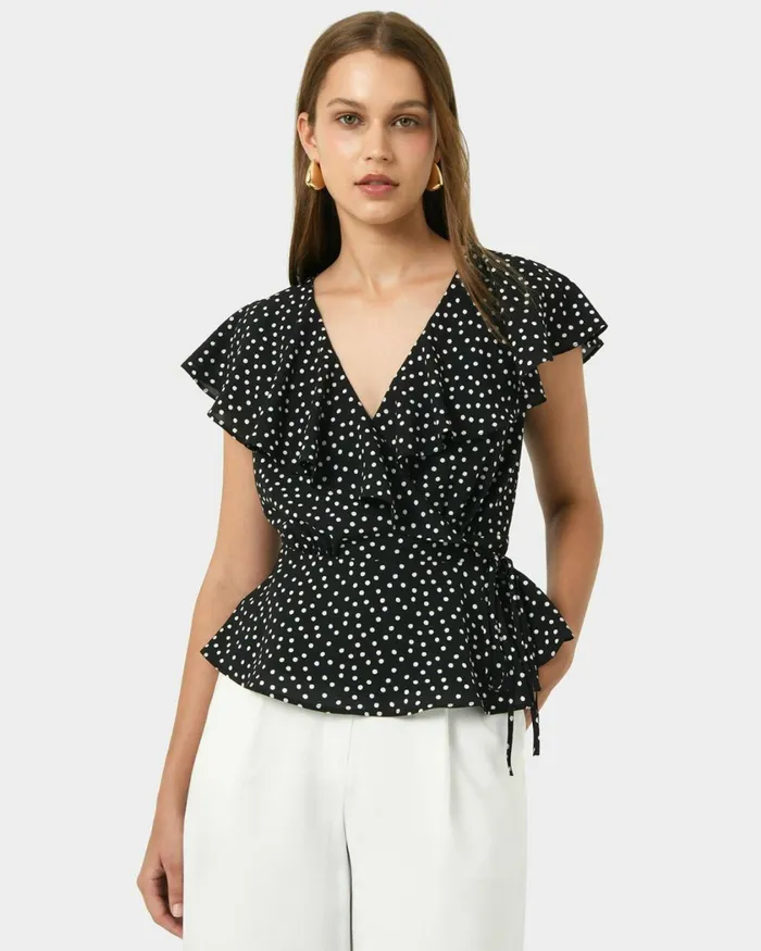 Forcast Jules Ruffle Wrap Blouse Women TShirts and Tops