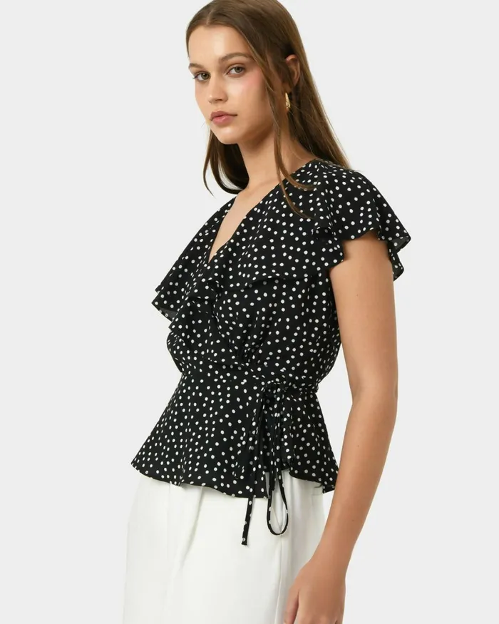 Forcast Jules Ruffle Wrap Blouse Women TShirts and Tops