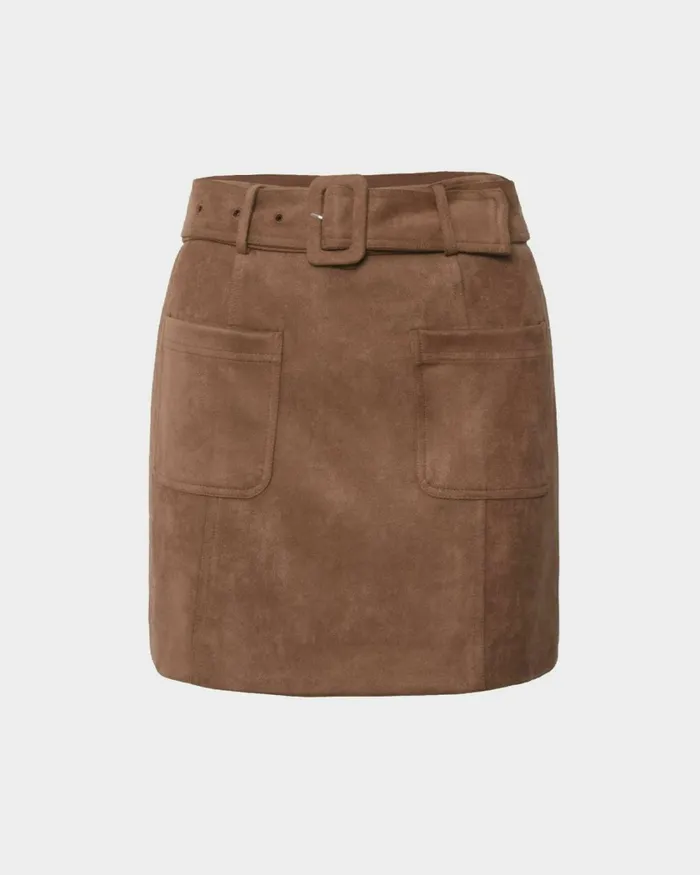 Forcast Julie Faux Suede Mini Skirt Camelolive Khaki Women Mini Skirts
