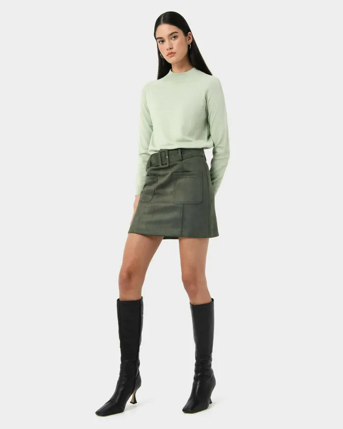 Forcast Julie Faux Suede Mini Skirt Camelolive Khaki Women Mini Skirts