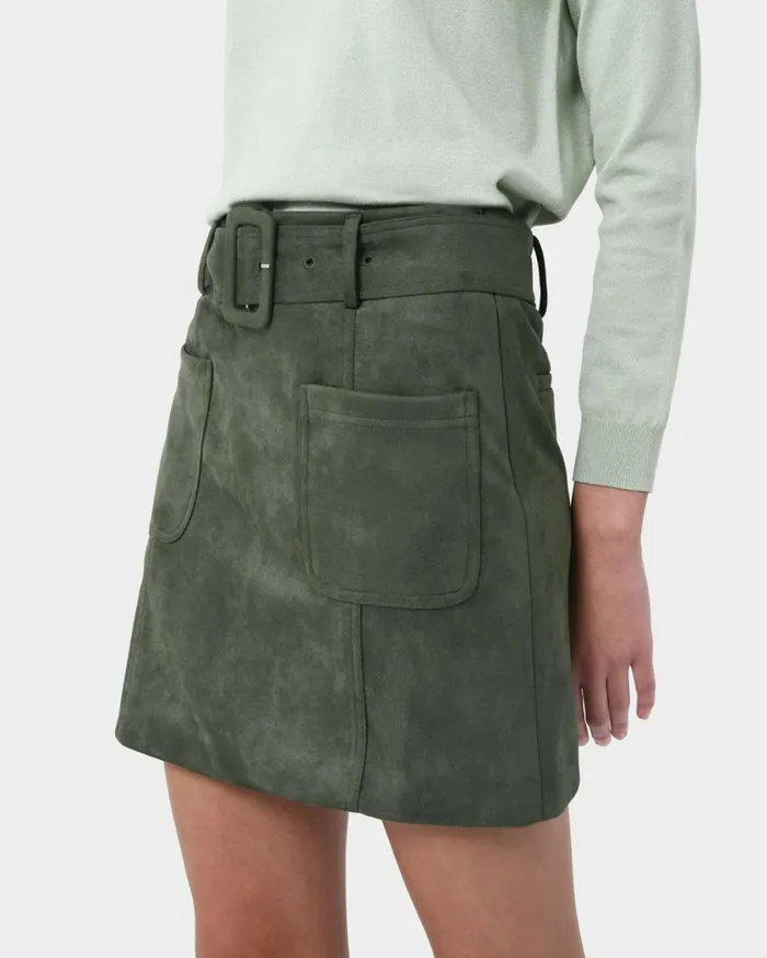 Forcast Julie Faux Suede Mini Skirt Camelolive Khaki Women Mini Skirts