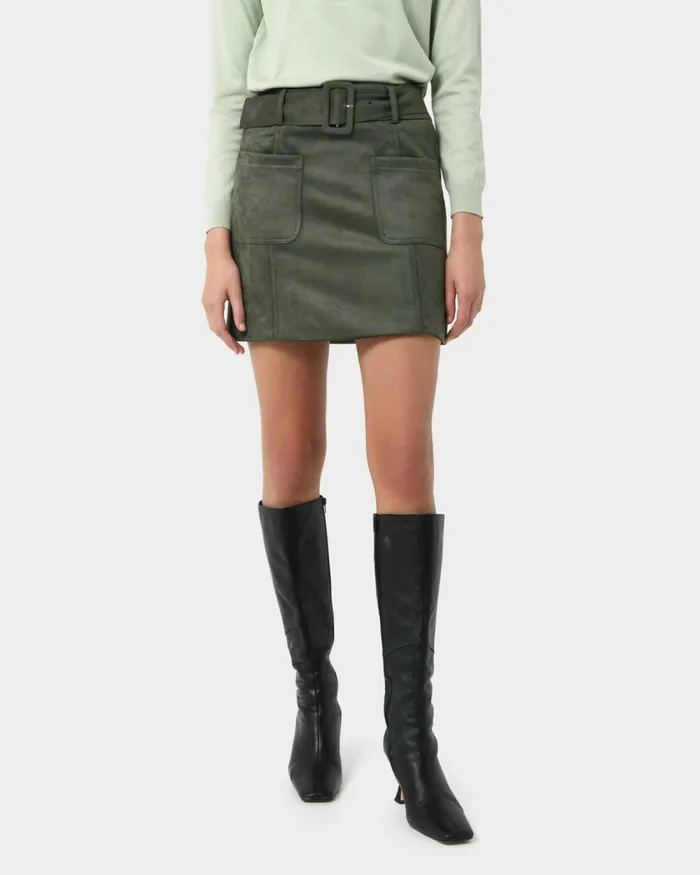 Forcast Julie Faux Suede Mini Skirt Camelolive Khaki Women Mini Skirts