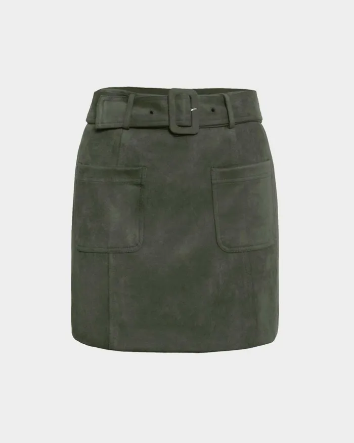 Forcast Julie Faux Suede Mini Skirt Camelolive Khaki Women Mini Skirts