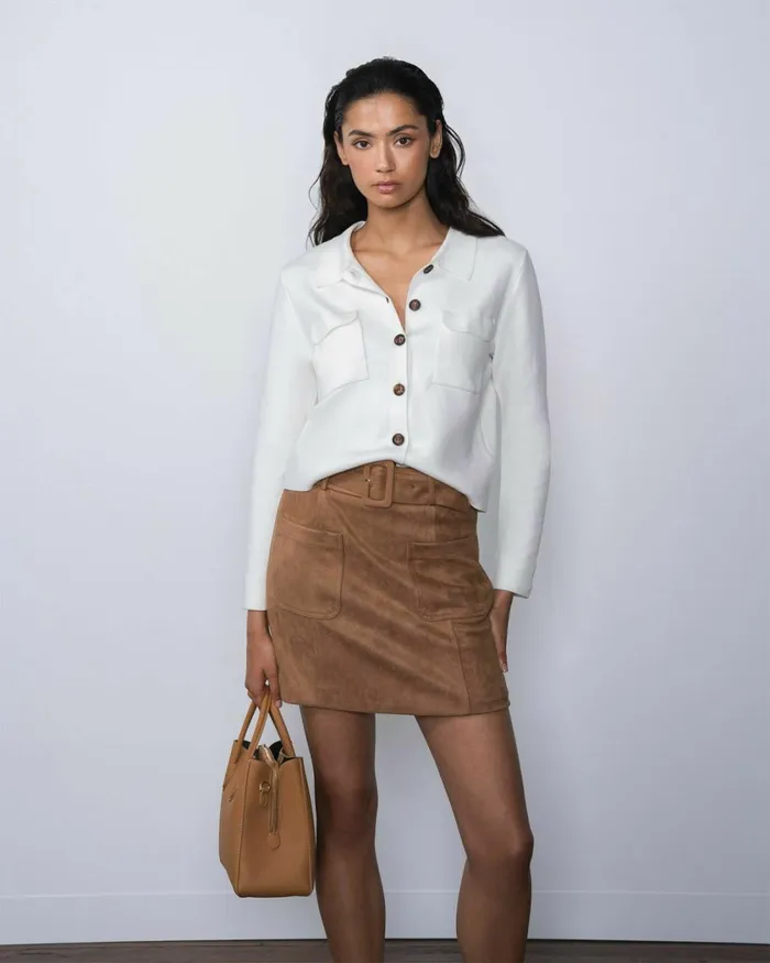 Forcast Julie Faux Suede Mini Skirt Camelolive Khaki Women Mini Skirts