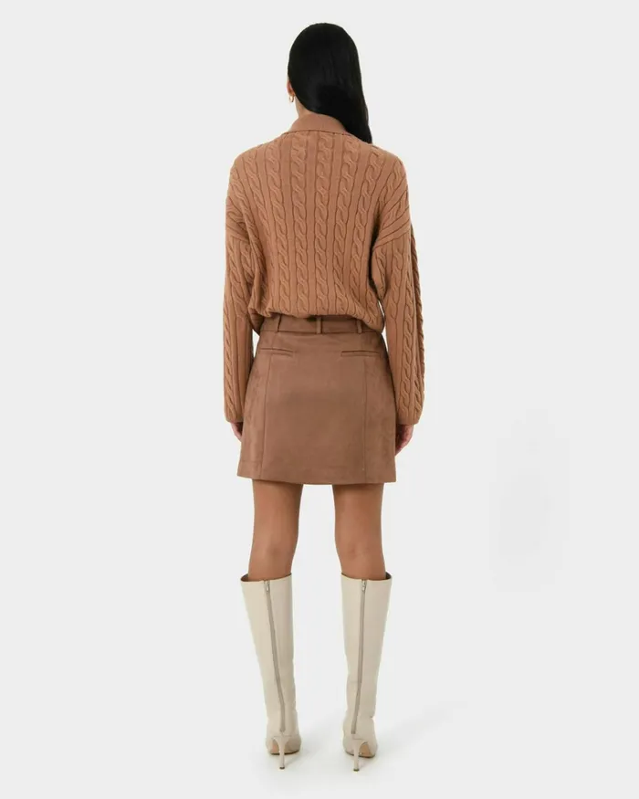 Forcast Julie Faux Suede Mini Skirt Camelolive Khaki Women Mini Skirts