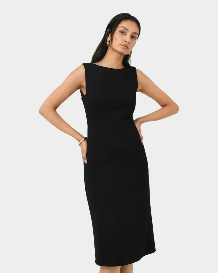 Forcast Juno Ponte Fitted Dress Black Women Midi Dresses