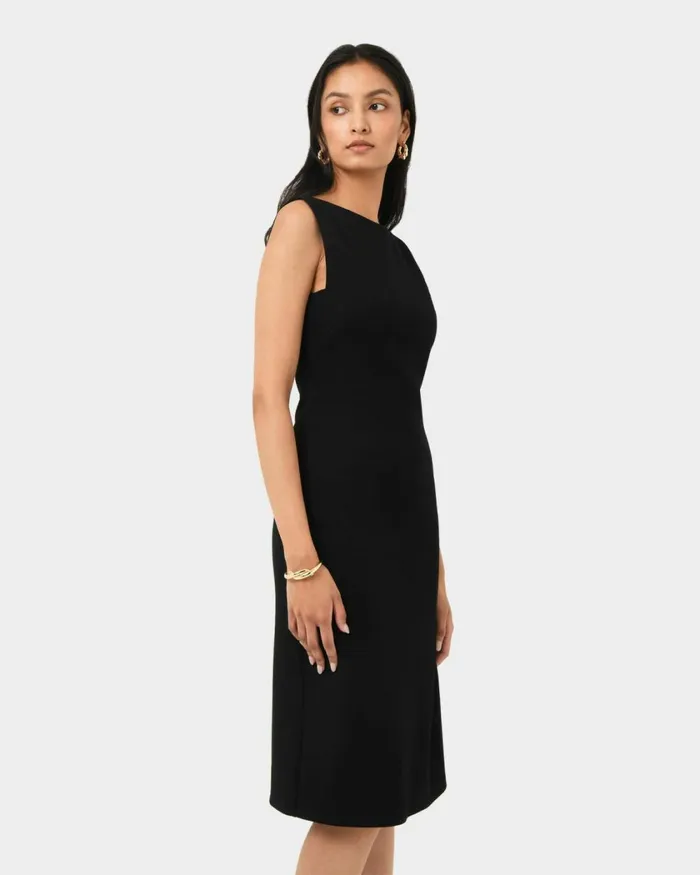 Forcast Juno Ponte Fitted Dress Black Women Midi Dresses