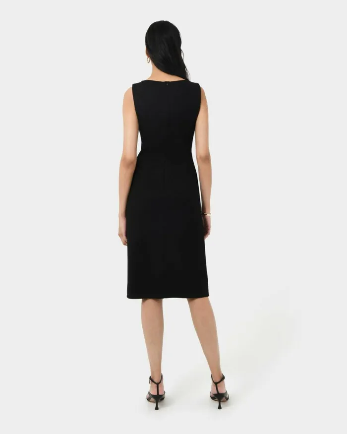 Forcast Juno Ponte Fitted Dress Black Women Midi Dresses