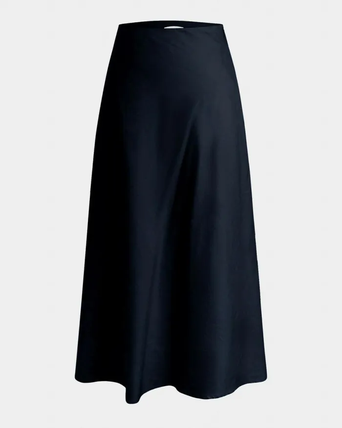 Forcast Kade Linen Blend Midi Skirt Navy Women Midi and Maxi Skirts