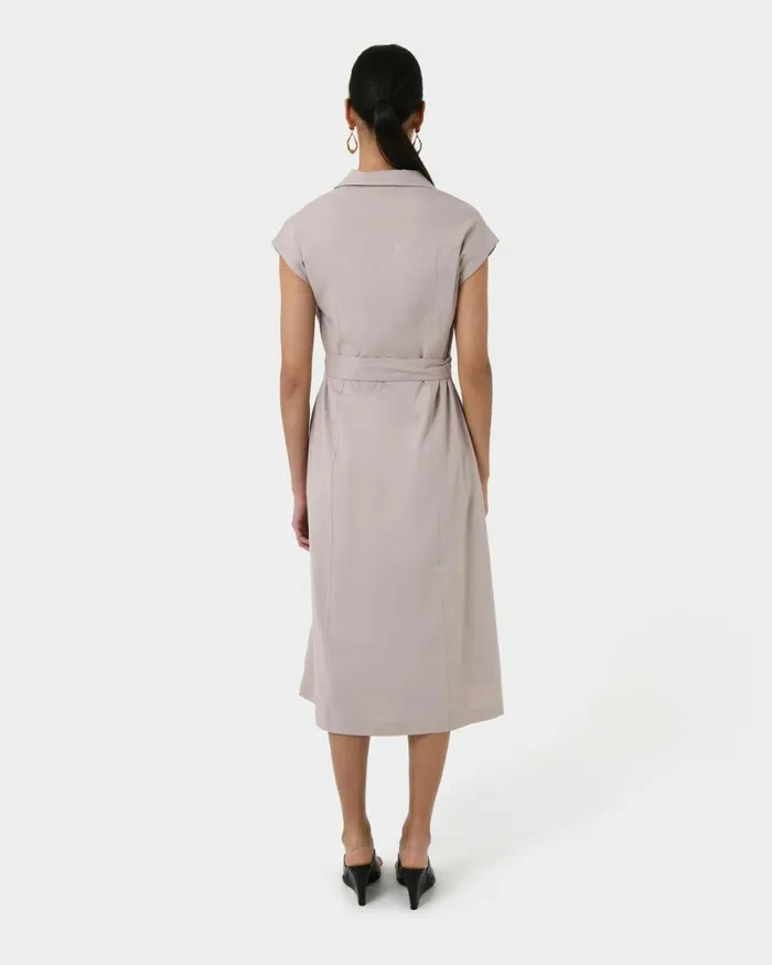 Forcast Kade Vneck Linen Dress Light Taupe Women Midi Dresses