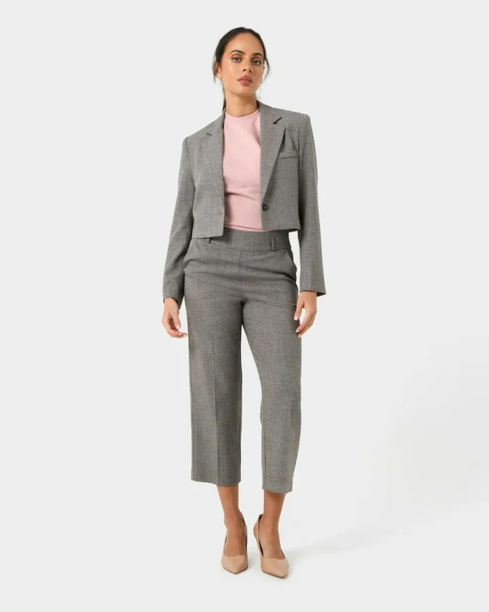 Forcast Kai Checked Crop Blazer Women Work Tops