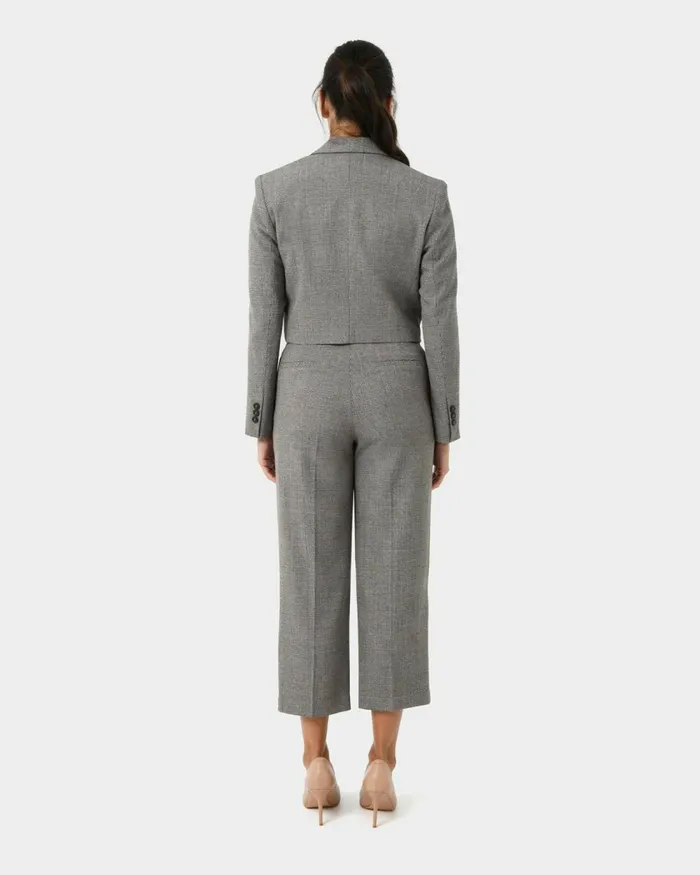 Forcast Kai Checked Crop Blazer Women Work Tops