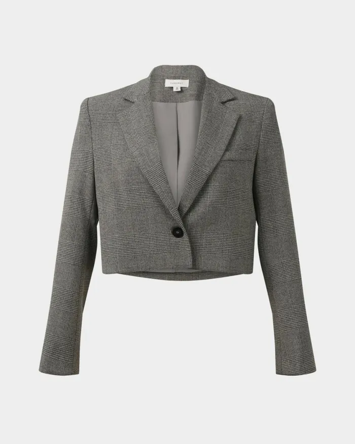 Forcast Kai Checked Crop Blazer Women Work Tops