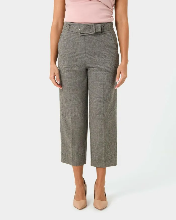 Forcast Kai Checked Crop Pants Women Cropped Pants