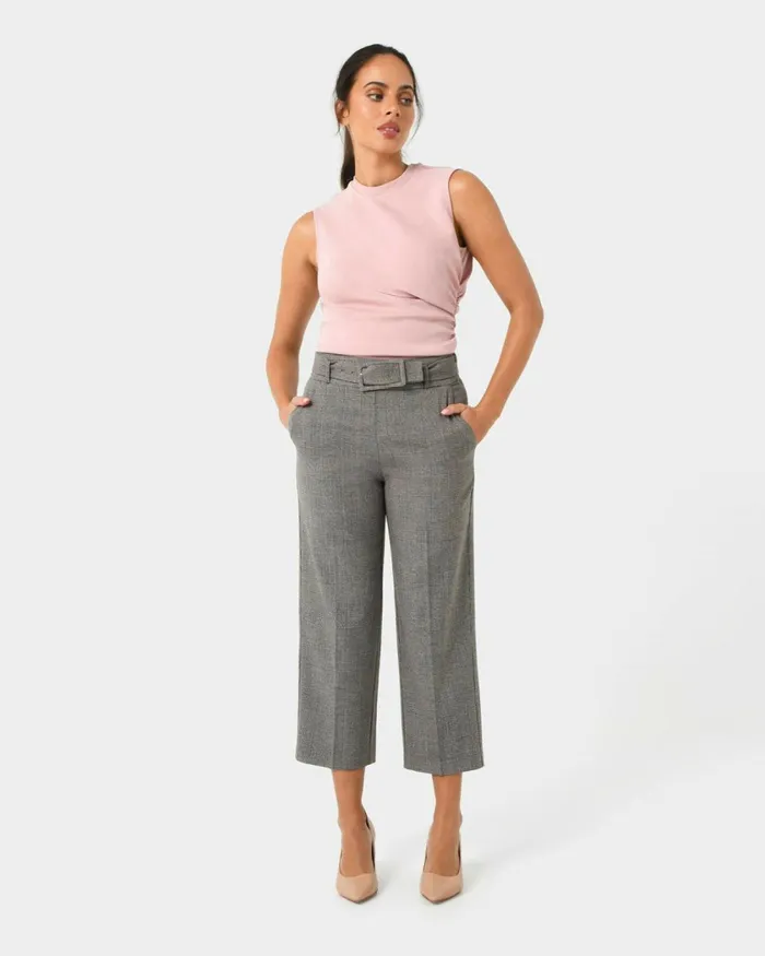 Forcast Kai Checked Crop Pants Women Cropped Pants