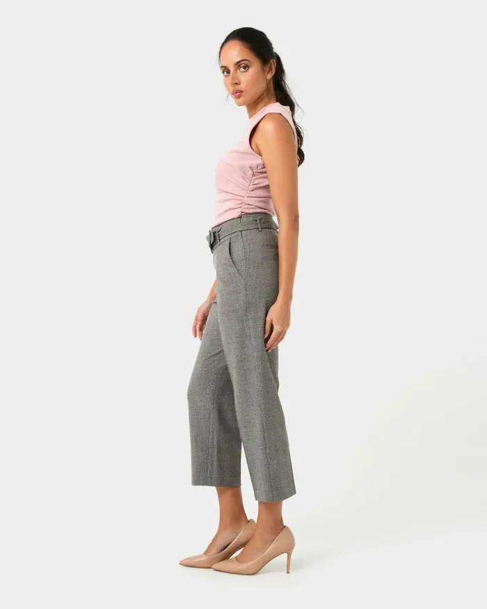 Forcast Kai Checked Crop Pants Women Cropped Pants