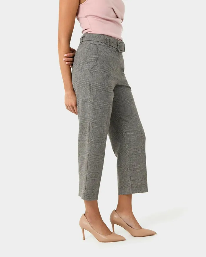 Forcast Kai Checked Crop Pants Women Cropped Pants