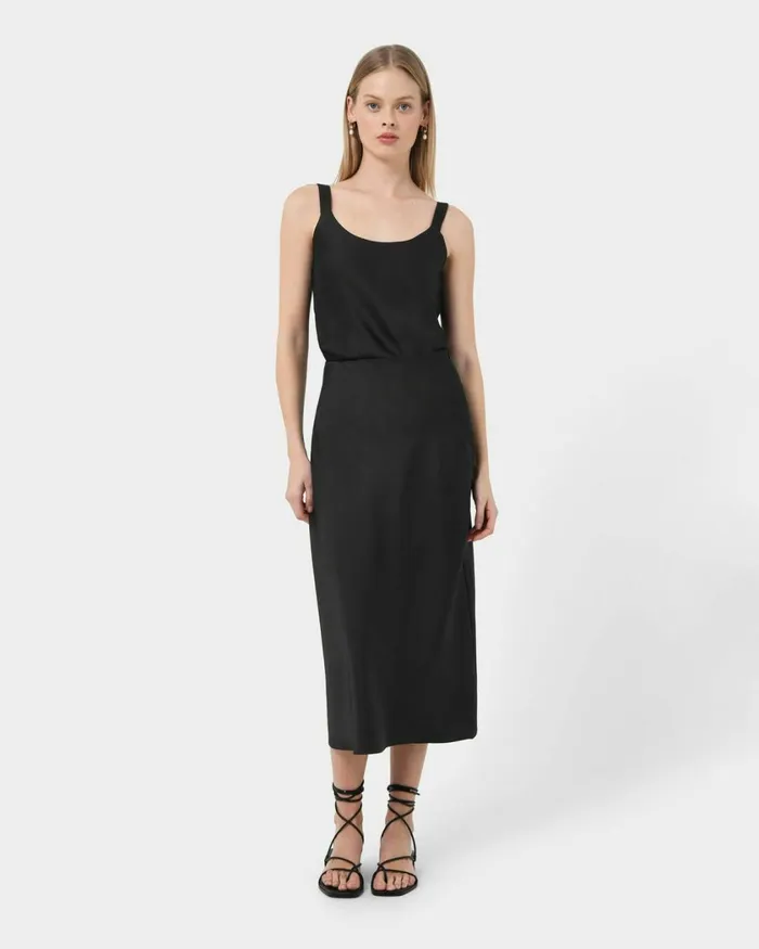 Forcast Kalena Satin Bias Skirt Dark Camelblack Women Midi and Maxi Skirts
