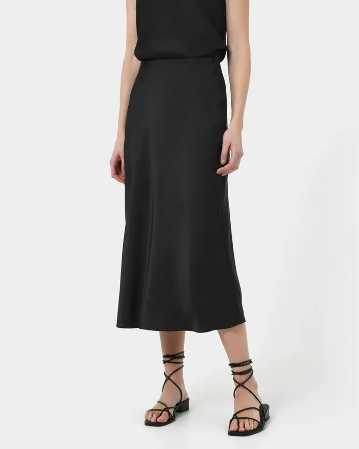 Forcast Kalena Satin Bias Skirt Dark Camelblack Women Midi and Maxi Skirts
