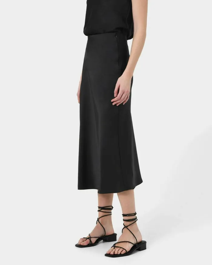 Forcast Kalena Satin Bias Skirt Dark Camelblack Women Midi and Maxi Skirts
