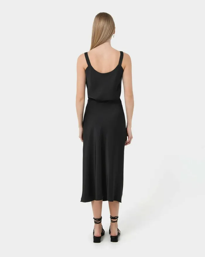 Forcast Kalena Satin Bias Skirt Dark Camelblack Women Midi and Maxi Skirts