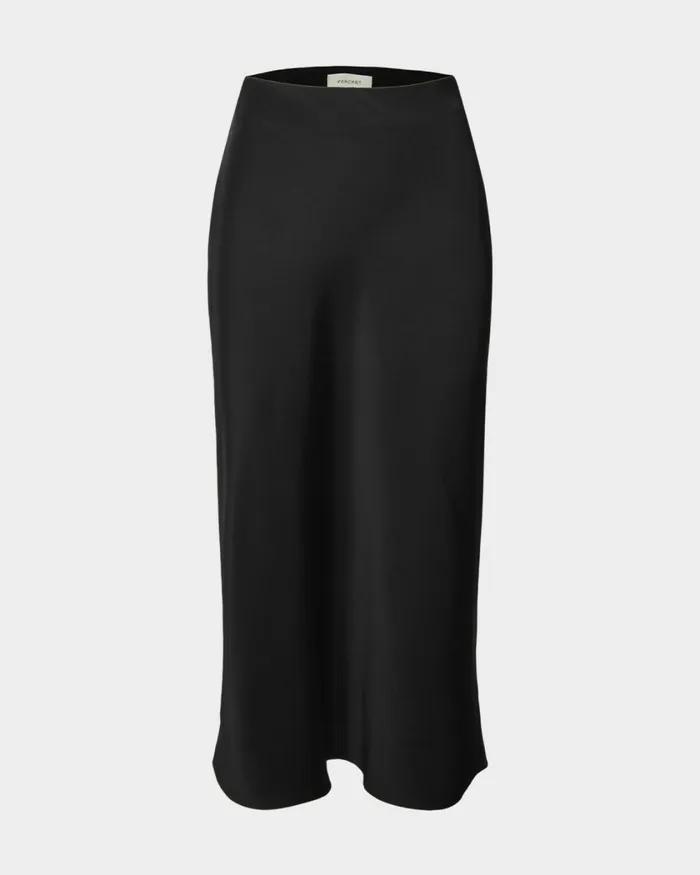 Forcast Kalena Satin Bias Skirt Dark Camelblack Women Midi and Maxi Skirts