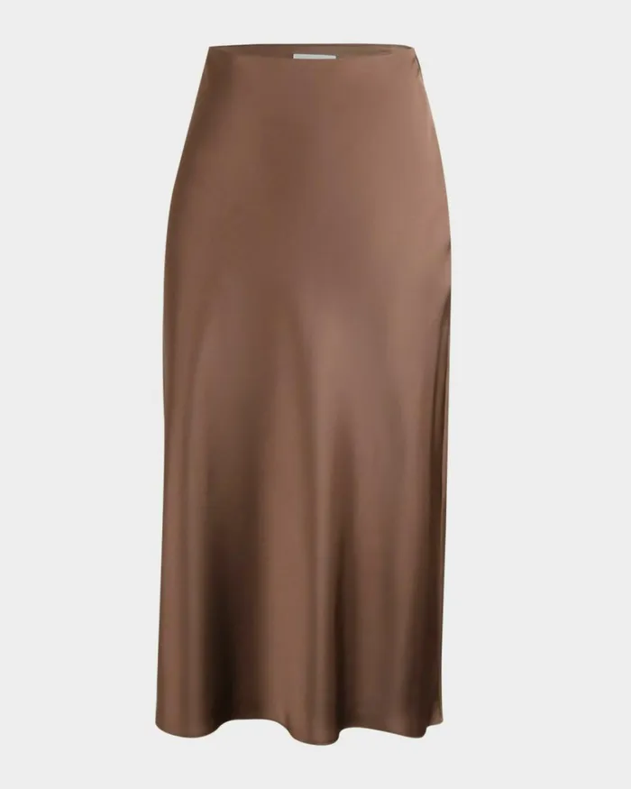 Forcast Kalena Satin Bias Skirt Dark Camelblack Women Midi and Maxi Skirts