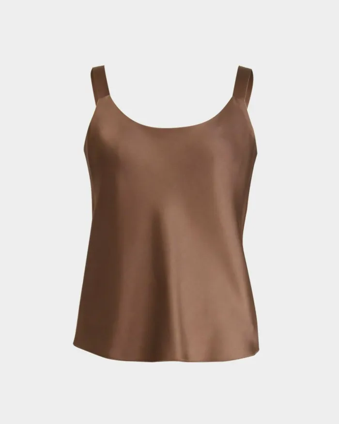 Forcast Kalena Satin Cami Top Dark Camelblack Women TShirts and Tops