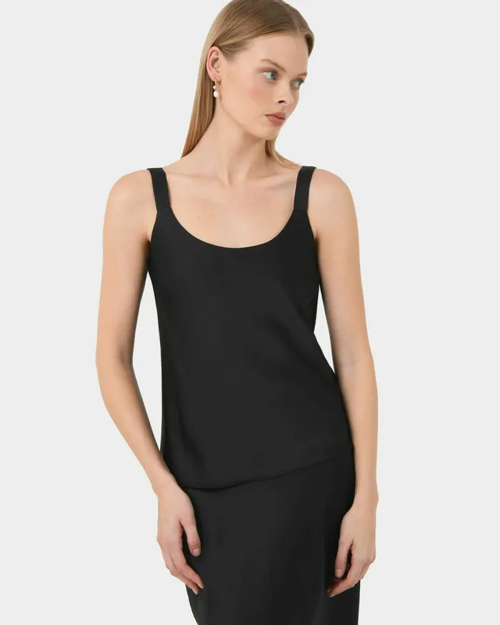 Forcast Kalena Satin Cami Top Dark Camelblack Women TShirts and Tops