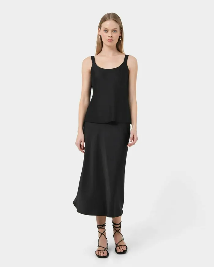 Forcast Kalena Satin Cami Top Dark Camelblack Women TShirts and Tops