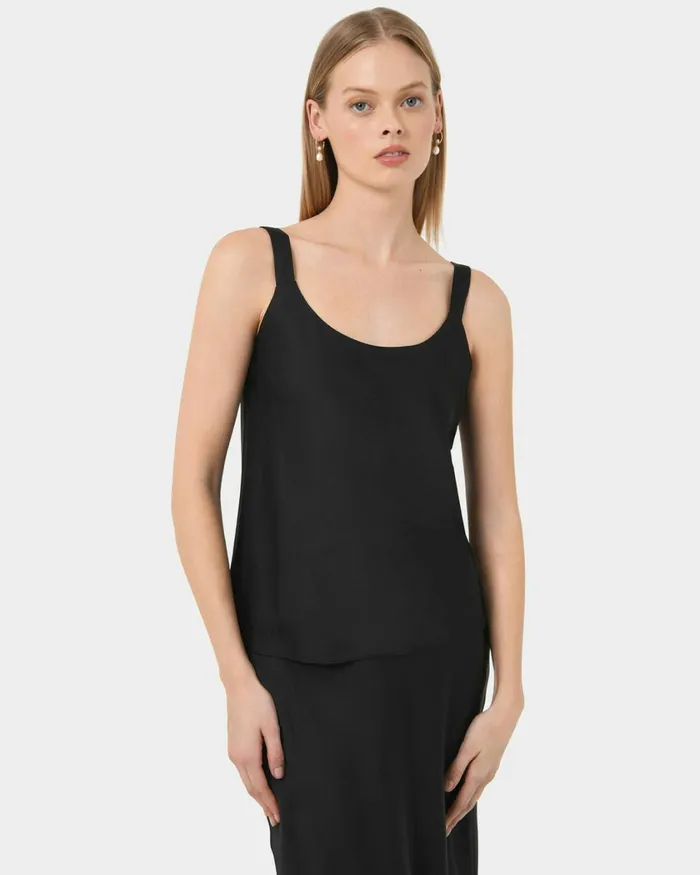 Forcast Kalena Satin Cami Top Dark Camelblack Women TShirts and Tops
