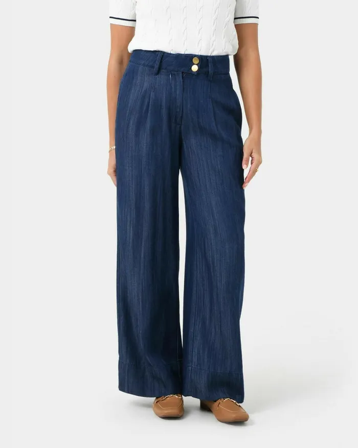 Forcast Kaley Lyocell Denim Trousers Indigo Blue Women HighWaisted Pants