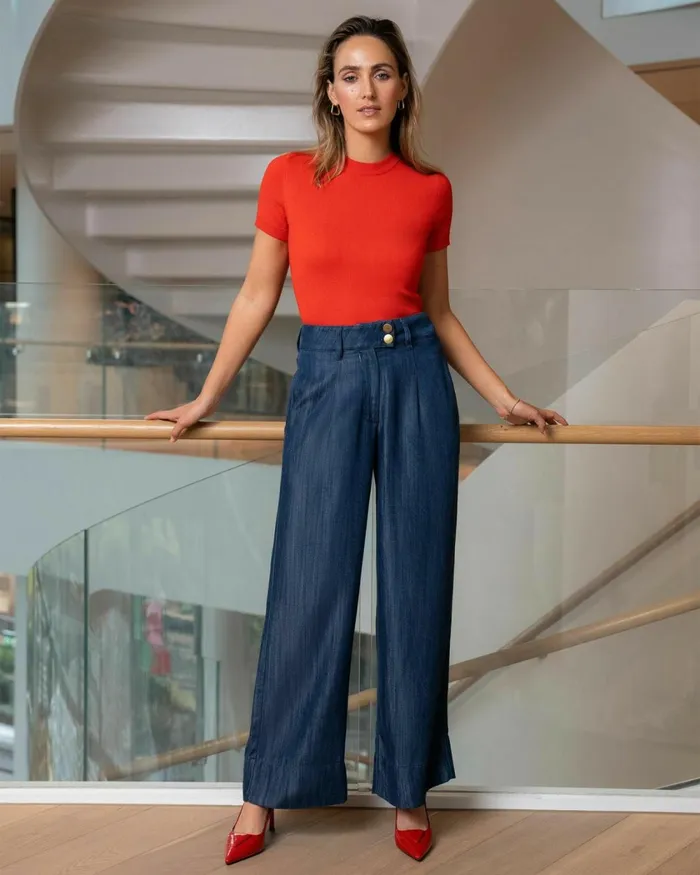 Forcast Kaley Lyocell Denim Trousers Indigo Blue Women HighWaisted Pants