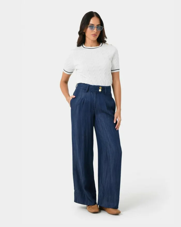 Forcast Kaley Lyocell Denim Trousers Indigo Blue Women HighWaisted Pants