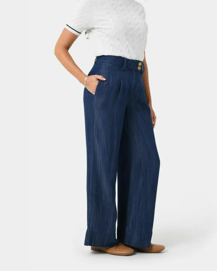 Forcast Kaley Lyocell Denim Trousers Indigo Blue Women HighWaisted Pants