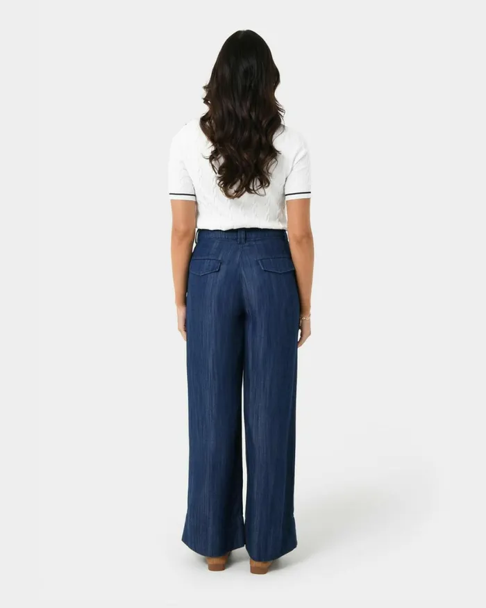 Forcast Kaley Lyocell Denim Trousers Indigo Blue Women HighWaisted Pants