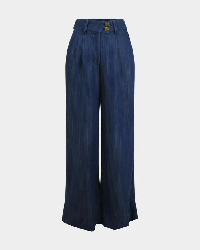 Forcast Kaley Lyocell Denim Trousers Indigo Blue Women HighWaisted Pants