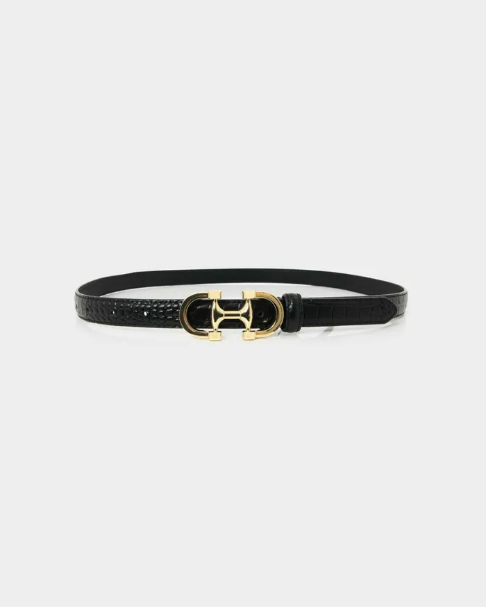 Forcast Karma Croc Leather Belt Black Women Belts