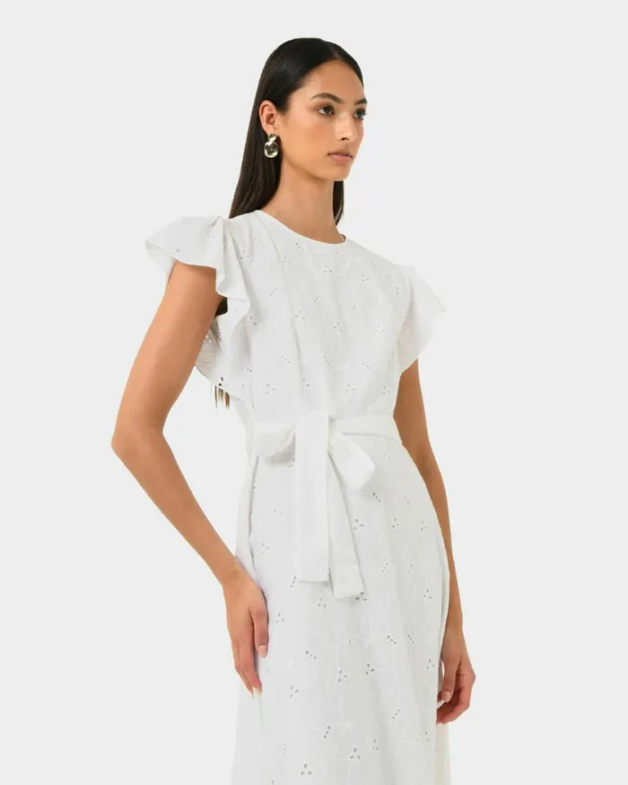 Forcast Kavya Tiewaist Cotton Dress Bright Orchidwhite Women Midi Dresses