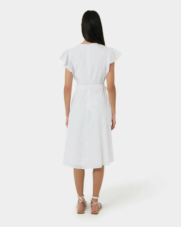Forcast Kavya Tiewaist Cotton Dress Bright Orchidwhite Women Midi Dresses
