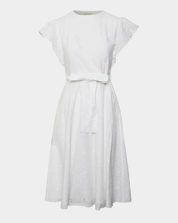Forcast Kavya Tiewaist Cotton Dress Bright Orchidwhite Women Midi Dresses