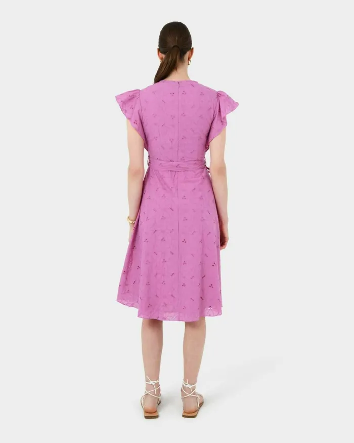 Forcast Kavya Tiewaist Cotton Dress Bright Orchidwhite Women Midi Dresses